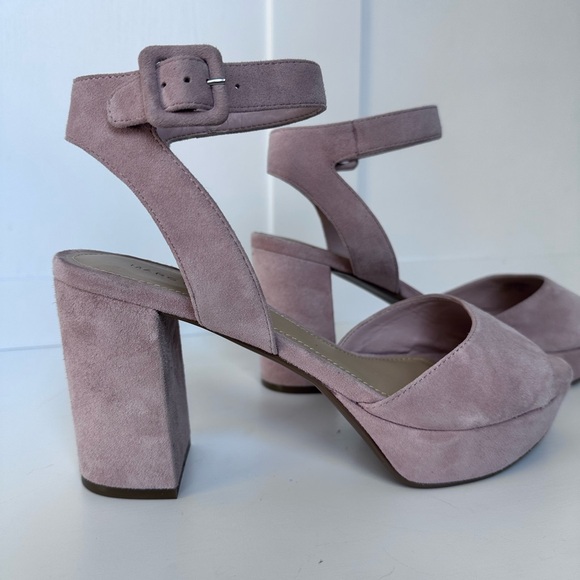 Marc Fisher Meliza Platform Block Heel Sandal Suede Blush Pink - Size 9 - Picture 4 of 10